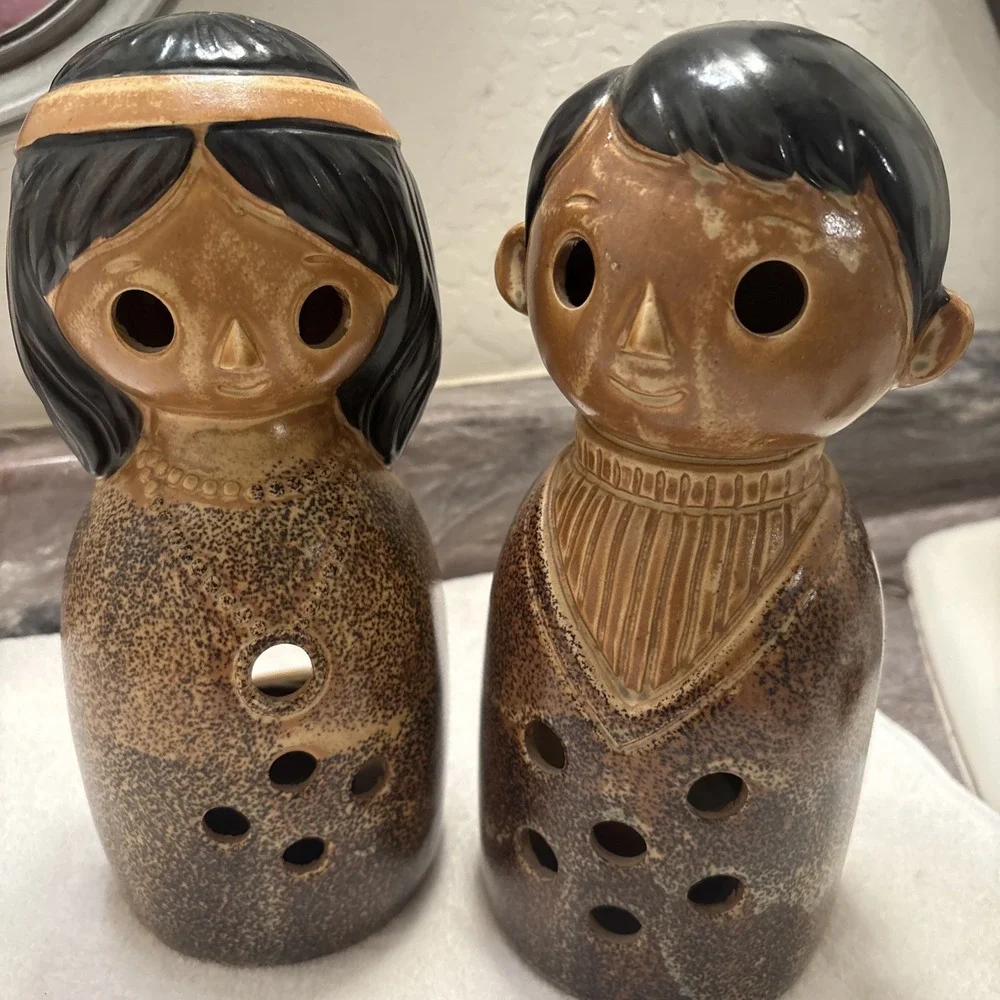Vintage Price Import Boy and Girl Tealight Candle Holders Votive Japan 9.5